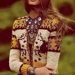 Free People Reindeer Zip Sweater Cardigan